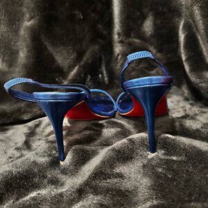 Christian Louboutin O Marylin 85 Metallic Slingback Sandals – Albize Blue (EU 39